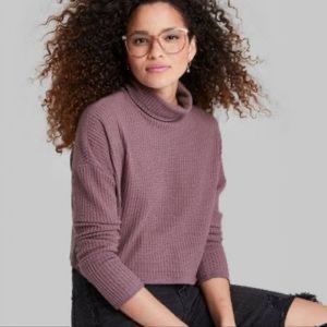 Woman’s Long Sleeve Turtleneck Cozy Boxy Cropped Wild Fable Purple Medium